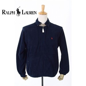 A5348/新品 タグ付き Polo RALPH LAUREN ポロラルフローレン 無地 ジップアップ ホース刺繍 ボア フリース ジャケット ブルゾン S紺/メンズ