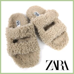 ▲□ZARA(ザラ)◇キッズボアサンダル◇サイズ31(19.5ｃｍ相当)◇ベージュ◇キッズサンダル