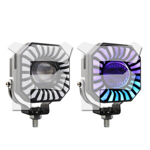 送料無料.. LED ワークライト 作業灯 ハイビーム・ホワイト/ロービーム・イエロー/イカリング・RGB 多彩 オートバイ バイク SUV 2個 汎用