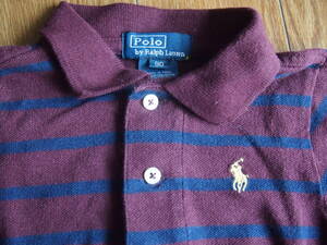 i249 【USED】POLO ラルフローレン Ralph Lauren 90cm ボーダー 長袖ポロシャツ キッズ KIDS ボルドー ネイビー 紺 長袖シャツ 長袖