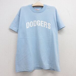 古着 ヘインズ 半袖 ビンテージ Tシャツ キッズ ボーイズ 子供服 90s DODGERS クルーネック 水色 24aug05