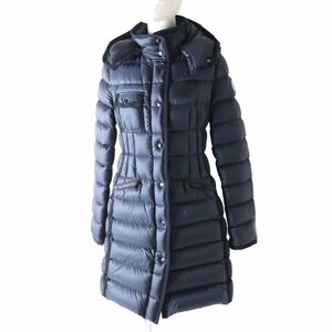 美品★国内正規品 MONCLER モンクレール HERMINE エルミンヌ ロゴワッペン・フード付 ロングダウンコート レディース ネイビー 紺 1 暖か◎