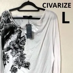 [タグ付き] CIVARIZ Tシャツ　ドレープ　プリント　ネックレス付き　L