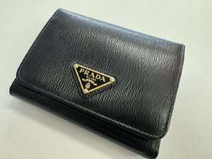 〓 【PRADA プラダ 三つ折り財布 ミニ コンパクト レザー ブラック 黒 メンズ レディース 人気シリーズ】HO9580