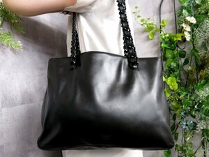 超美品●PRADA プラダ●プラスチックチェーン●カーフ レザー 本革●ショルダー トート バッグ●黒●肩掛け●B5 書類 収納 かばん●Js46878