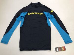 ★クイックシルバー★ラッシュガード★S★QUIKSILVER★ネイビーXブルー★イエローのロゴ★ＵＰＦ50＋★紫外線カット★新品★長袖★1-1