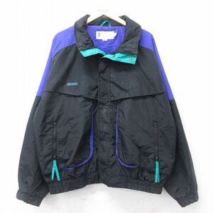 XL/古着 コロンビア 長袖 ナイロン ジャケット メンズ 90s ワンポイントロゴ ツートンカラー ラグラン 大きいサイズ 黒他 ブ