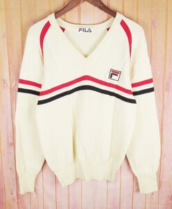 FW8660 FILA フィラ 90s Vネック ウール ニット セーター クリーム系