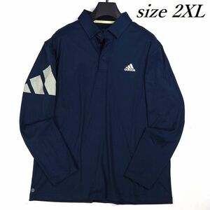 R607 新品 adidas GOLF アディダス ゴルフ ビッグロゴ ストレッチ ボタンダウン 長袖 ポロシャツ ネイビー 2XL