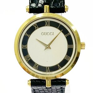 【1円スタート】GUCCI グッチ シェリーライン GP×革ベルト シルバー文字盤 クオーツ メンズ腕時計 ジャンク 348618