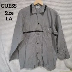 【人気☆GUESS】黒　白　チェックシャツ　ブランドロゴ　？マーク　サイズLA