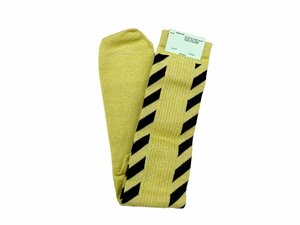 【新品】 OFF-WHITE (オフホワイト) DIAG SHINY SOCKS イタリア製 靴下 ストライプ ロゴ入り ラメ サイズF イエロー ウィメンズ/028