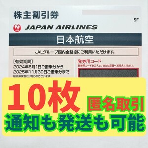 送料無料　JAL 株主優待券　株主割引券　通知も発送も可能　2025年11月30日　 10枚　日本航空　即決