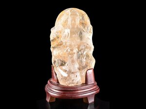 【雲】某コレクター買取品 水晶 細密彫刻観音像 13.5×15.5×24.5cm 重さ2405g 台付 古美術品(旧家蔵出)Y887 OTDoku2