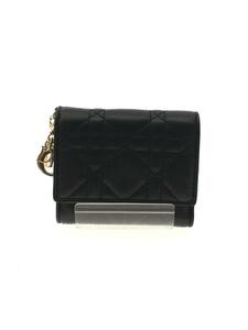 Christian Dior◆LADY DIOR MEDIUM-WALLET 900 /羊革/BLK/無地/レディース/S01810NMJ//