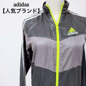 【人気ブランド】adidas　アディダス ナイロントラックジャケット ジャージ シャカシャカ　グレー　イエロー　フルジップ　Mサイズ