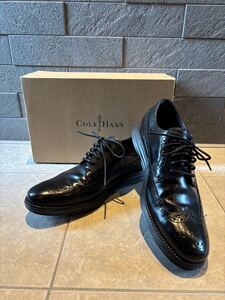 美品 COLE HAAN コールハーン C11717 LUNARGRAND ルナグランド LONG WING ロング ウィング レザー シューズ ブラック 11M