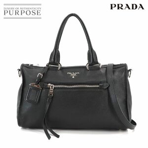 新品同様 プラダ PRADA 2way ハンド ショルダー バッグ レザー ブラック シルバー 金具 Hand Shoulder Bag 90228404