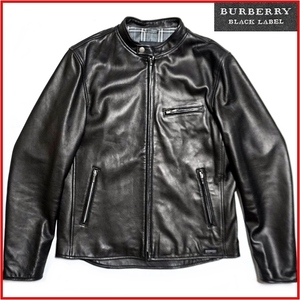 即決★BURBERRY BLACK LABEL★メンズL レザーライダースジャケット バーバリーブラックレーベル 本革 廃番 ブラック 黒 バイカー 三陽商会