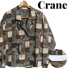 Crane クレイン レトロ柄 オールド柄 開襟 オープンカラーシャツ M