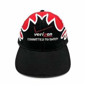 【00s】NISSUN CAP(ニッスンキャップ) 「verizon」 ファイヤーパターン 企業ロゴキャップ 黒×赤 ベルクロバック ビンテージキャップ 帽子