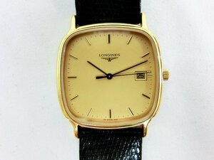 キングラムfhi☆ロンジン LONGINES 腕時計 グランドクラシック ゴールドカラー QZ スクエア型 レザーベルト メンズ 7415【中古】