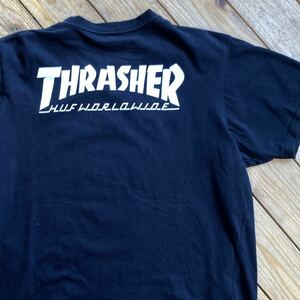 USA古着 HUF THRASHER ハフ スラッシャー 半袖Tシャツ Lサイズ スケーター サーフ スケボー ストリート ブラック アメリカ仕入 T1897