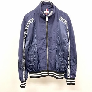 トミージーンズ TOMMY JEANS 若干薄手 ジップジャケット ブルゾン 裏地付き(一部メッシュ) ハイネック ロゴ 長袖 ポリ100% S 紺 メンズ