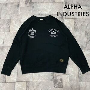 ALPHAINDUSTRIES アルファ インダストリーズ sweat スウェット トレーナー プリントロゴ USミリタリー USAL エドウィン ブラック 玉FL3726