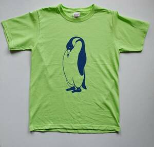 ペンギンＴシャツ、黄緑、文字入り、送料無料、半袖シャツ、新品