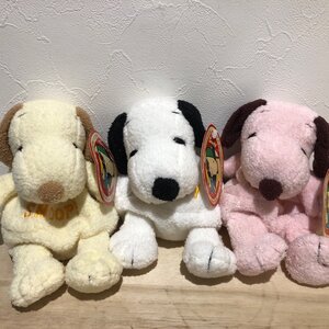 スヌーピー　ぬいぐるみ　３個セット　ビーズタイプ　白　ピンク　黄色　Snoopy　ピーナッツ 雑貨 置物 インテリア ファンシー　管240828