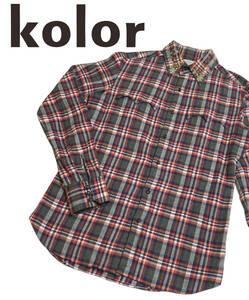 kolor 18aw 襟スタッズ チェック シャツ 3 LIGHT FLANNEL SHIR カラー