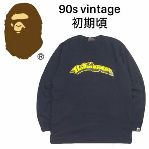 美品 90s当時物 初期頃 A BATHING APE サンダー CREEPER ロンT 長袖Tシャツ メンズL エイプ ベイプ ニゴ ラストオージー 裏原 黒 2409362