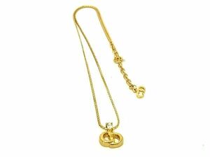 1円 ■美品■ ChristianDior クリスチャンディオール ヴィンテージ CDロゴ ネックレス ペンダント アクセサリー ゴールド系 FD0505