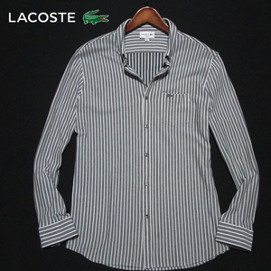 【ラコステ】 定価1.7万　長袖ビズポロシャツ　バーズアイストライプ　サイズ5　(XL)　ストレッチ　LACOSTE　ラコステジャパン