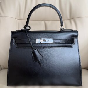 超人気 新品未使用 ★HERMES エルメス★ ケリー28 ボックスカーフ Kelly W刻印 外縫い 2way ハンドバッグ シルバー金具 レディース