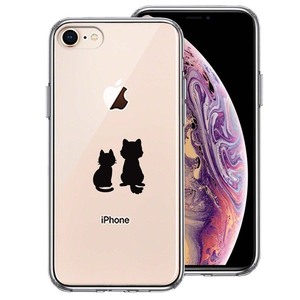 iPhone8 iPhone7 ケース クリア わんこ にゃんこ お月見 スマホケース 側面ソフト 背面ハード ハイブリッド