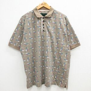 XL/古着 半袖 ポロ シャツ メンズ 90s 総柄 コットン 茶他 ブラウン 23may10 中古 トップス