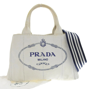 【本物保証】 プラダ PRADA カナパトート トートバッグ ハンドバッグ 2WAYバッグ キャンバス ホワイト 1BG439 希少 レア