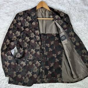 90s【希少】TAKEO KIKUCHI JACKETS タケオキクチ テーラードジャケット 3B段返り 背抜き 花柄 総柄 ジャガード 刺繍 2(M)サイズ メンズ