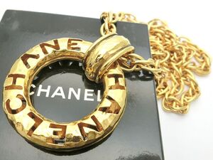 1000円スタート ネックレス CHANEL シャネル 3765 ラウンドロゴリング チェーン ゴールド メタル 箱付 ヴィンテージアクセサリー WHO H245