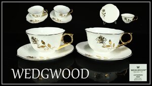 【吉】CJ262 【WEDGWOOD】 ウェッジウッド 金彩薔薇紋 カップ＆ソーサー 2組 4点セット／箱付 美品！