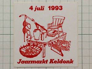 外国 古いステッカー： Jaarmarkt Keldonk 家具 蚤の市 デザイン 広告 ビンテージ +Fb