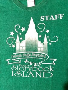 T-S-27【セール!!】★USA古着★ロゴ プリントTシャツ Rotary Storybook ISLAND★緑★Sサイズ★送料\230