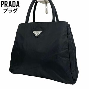 美品　PRADA プラダ　ハンドバッグ　トートバッグ　ショルダーバッグ　ブラック　黒　ナイロン　白タグ　三角プレート　手提げ　手持ち