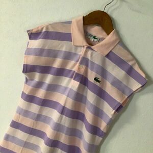 希少 良品 80s 80年代 CHEMISE LACOSTE チャーミーズ ラコステ マルチカラー ボーダー ショート袖 鹿の子 ポロシャツ 42サイズ ピンク