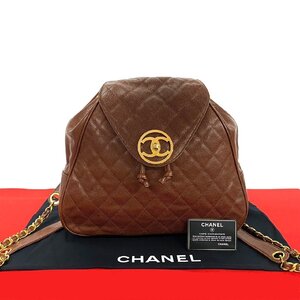 極 美品 カード シール有 1番台 CHANEL シャネル マトラッセ ココ キャビアスキン レザー 本革 リュックサック ブラウン 茶 26357