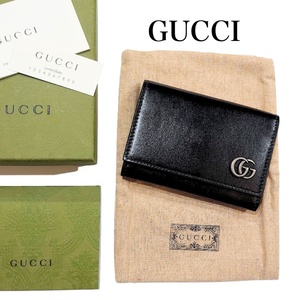 【ほぼ未使用】GUCCI グッチ GGマーモント カードケース 名刺ケース 名刺入れ ダブルG 665453 OYKON1000 黒 ブラック 現行品 鑑定済