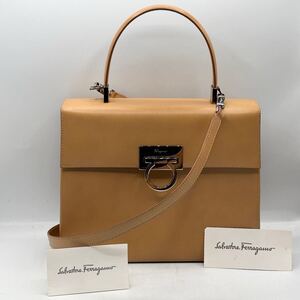 1円 Salvatore Ferragamo 未使用級 極美品！ 2WAY ガンチーニ レザー ショルダー ハンド バッグ ブラウン系 Italy フォーマル 卒業 入学式