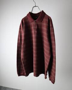 C39 1990s ARROW plaid long sleeve polo shirt bordeaux 90年代 アロー ウィンドウペン チェック柄 長袖 ポロシャツ L ボルドー